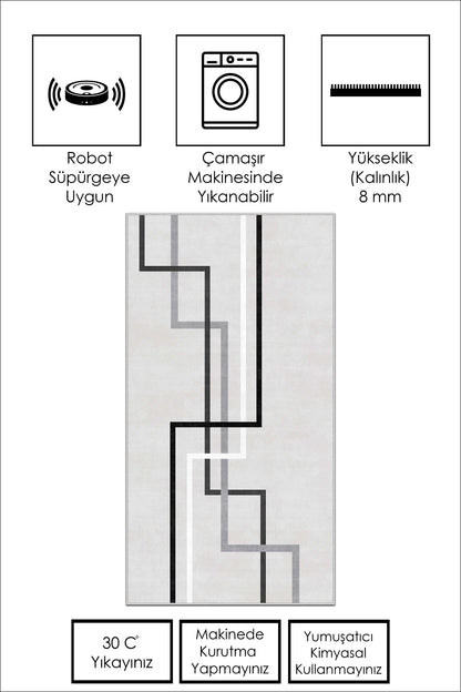 West Home Dijital Baskılı Yıkanabilir Kaymaz Taban Salon, Mutfak ve Yolluk Halısı-582 Grey