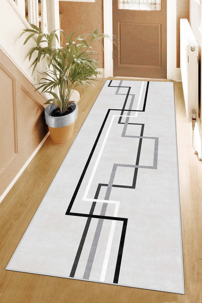 West Home Dijital Baskılı Yıkanabilir Kaymaz Taban Salon, Mutfak ve Yolluk Halısı-582 Grey