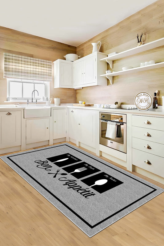 West Home Dijital Baskılı Yıkanabilir Kaymaz Taban Mutfak Halısı-583 Grey