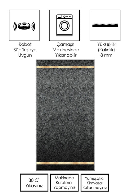 West Home Dijital Baskılı Yıkanabilir Kaymaz Taban Salon, Mutfak ve Yolluk Halısı-584 Grey