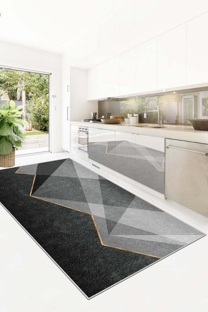 West Home Dijital Baskılı Yıkanabilir Kaymaz Taban Salon, Mutfak ve Yolluk Halısı-585 Grey