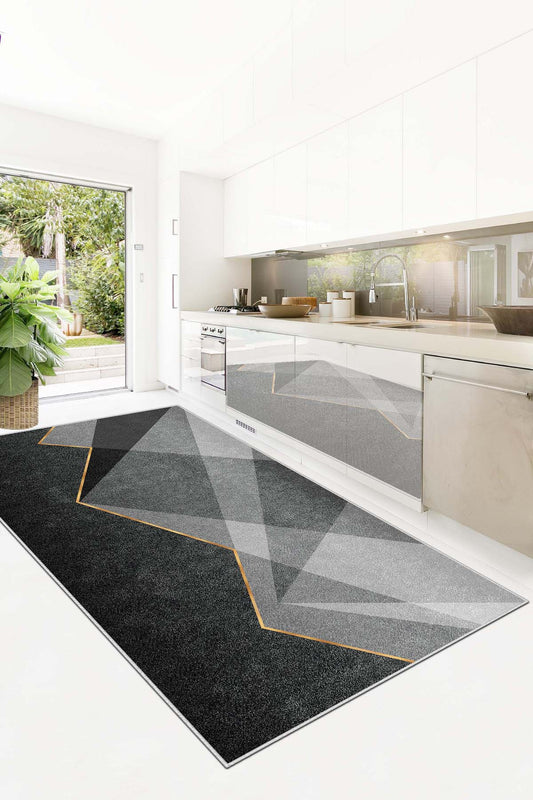 West Home Dijital Baskılı Yıkanabilir Kaymaz Taban Salon, Mutfak ve Yolluk Halısı-585 Grey