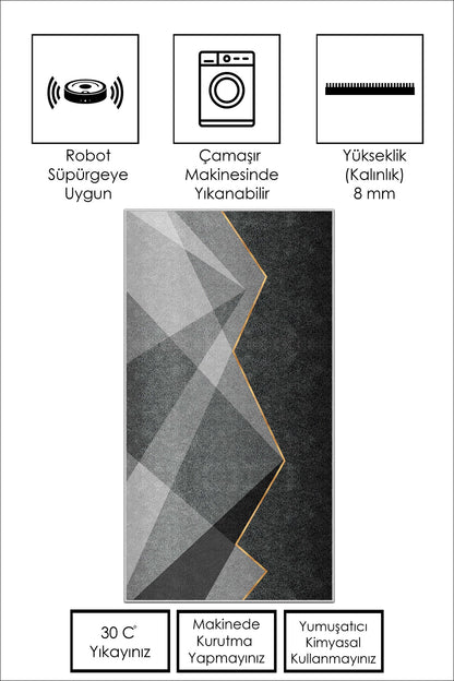 West Home Dijital Baskılı Yıkanabilir Kaymaz Taban Salon, Mutfak ve Yolluk Halısı-585 Grey