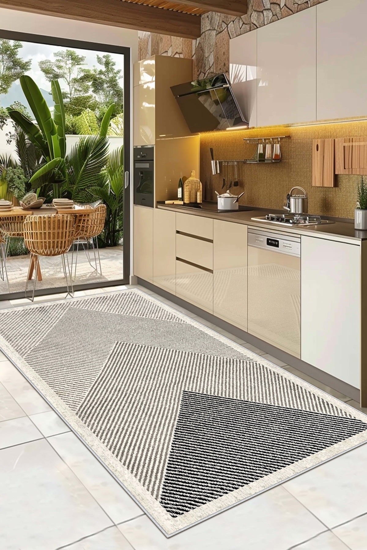 West Home Dijital Baskılı Yıkanabilir Kaymaz Taban Salon, Mutfak ve Yolluk Halısı-586 Beige