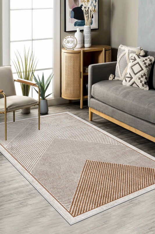 West Home Dijital Baskılı Yıkanabilir Kaymaz Taban Salon, Mutfak ve Yolluk Halısı-586 Sand