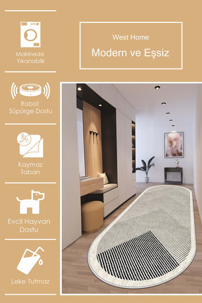West Home Dijital Baskılı Yıkanabilir Kaymaz Taban Salon, Mutfak ve Yolluk Halısı-586 Beige
