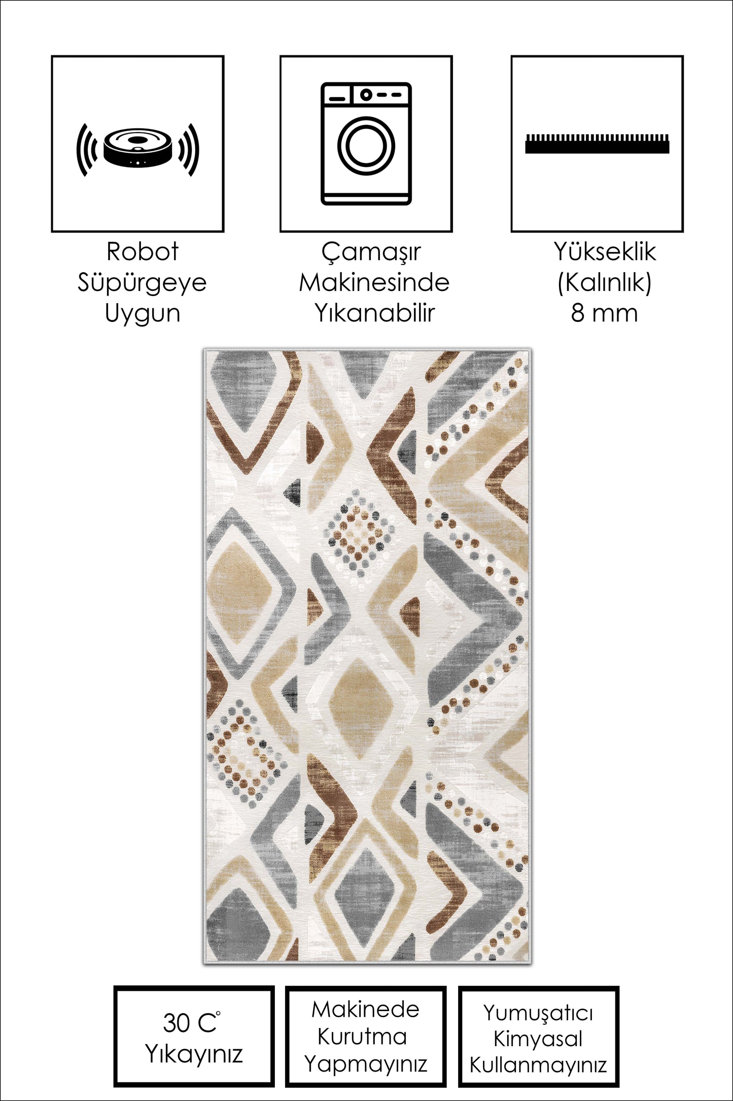 West Home Dijital Baskılı Yıkanabilir Kaymaz Taban Salon, Mutfak ve Yolluk Halısı-587 Multy