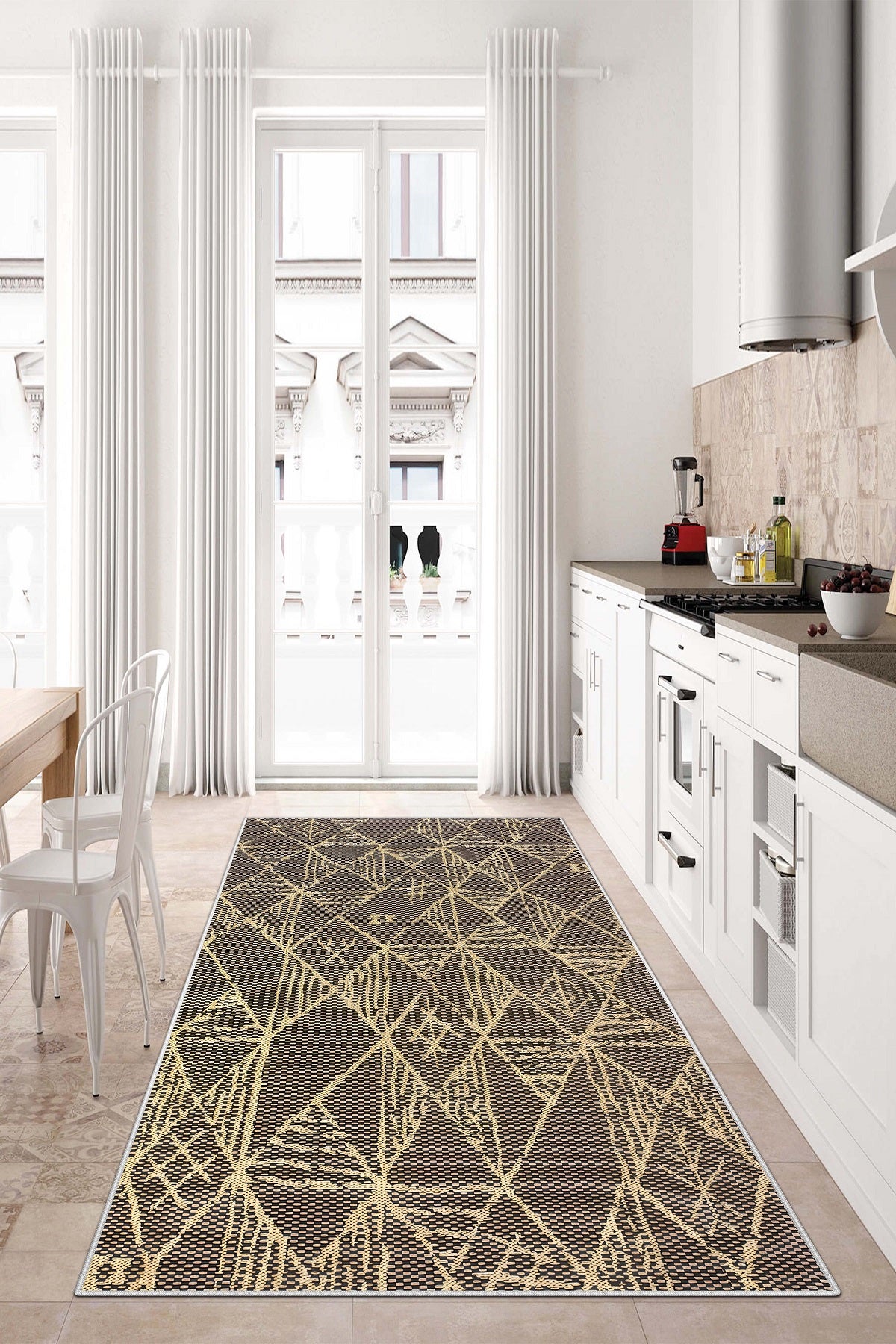 West Home Dijital Baskılı Yıkanabilir Kaymaz Taban Salon, Mutfak ve Yolluk Halısı-588 Black