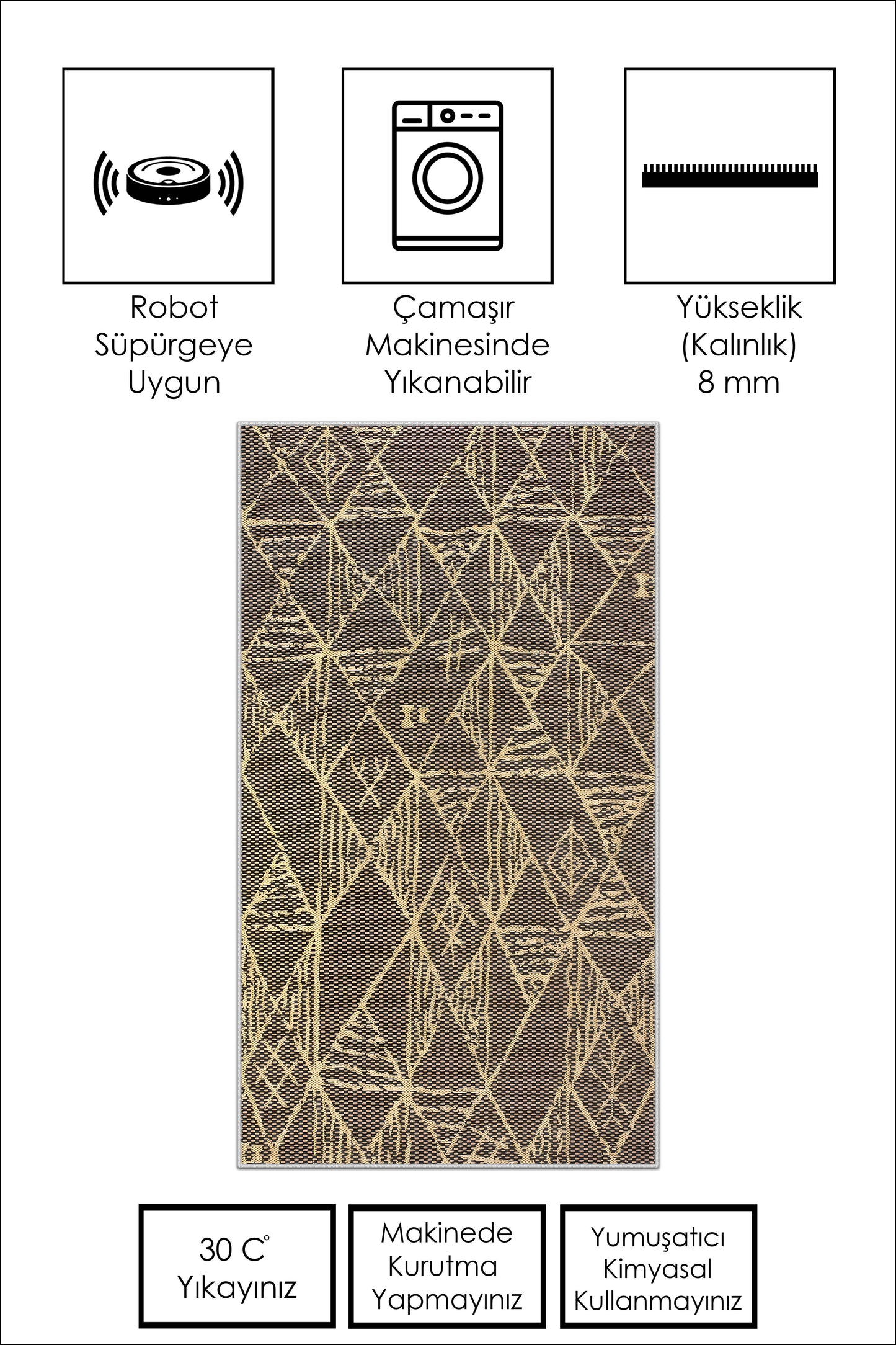 West Home Dijital Baskılı Yıkanabilir Kaymaz Taban Salon, Mutfak ve Yolluk Halısı-588 Black