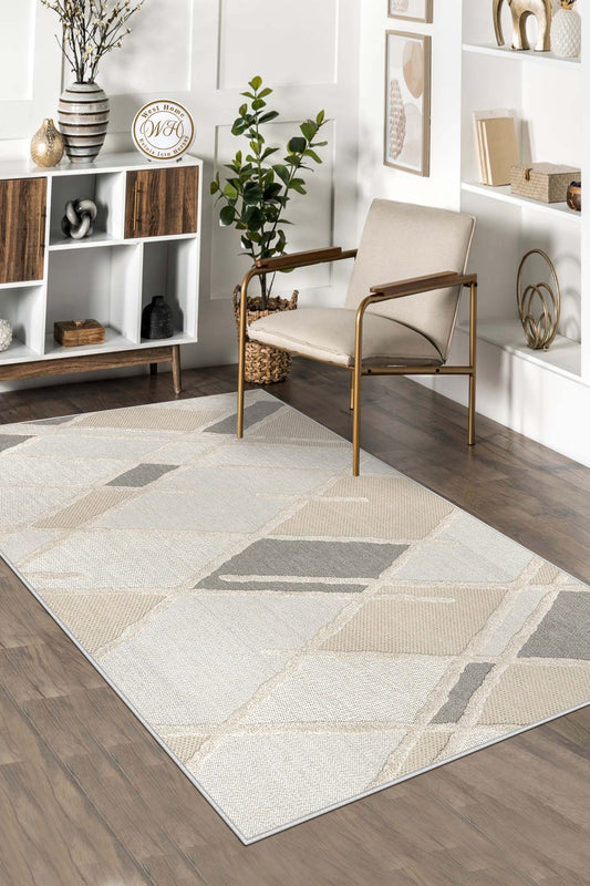 West Home Dijital Baskılı Yıkanabilir Kaymaz Taban Salon, Mutfak ve Yolluk Halısı-590 White
