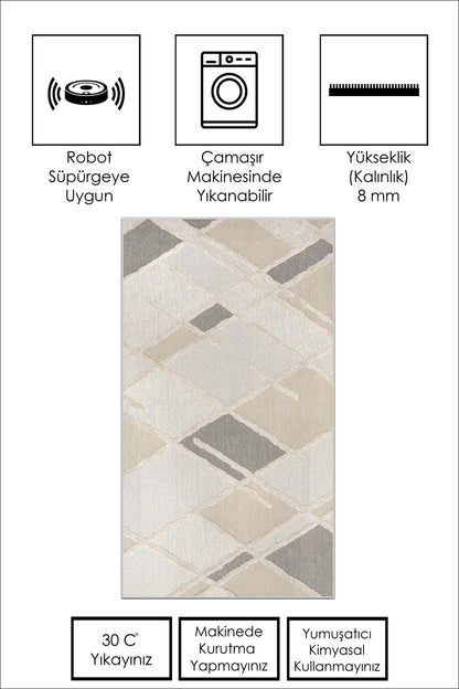 West Home Dijital Baskılı Yıkanabilir Kaymaz Taban Salon, Mutfak ve Yolluk Halısı-590 White