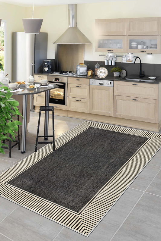 West Home Dijital Baskılı Yıkanabilir Kaymaz Taban Salon, Mutfak ve Yolluk Halısı-592 Black