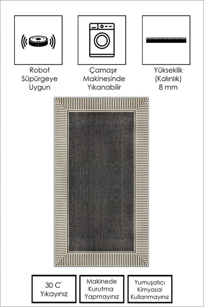 West Home Dijital Baskılı Yıkanabilir Kaymaz Taban Salon, Mutfak ve Yolluk Halısı-592 Black