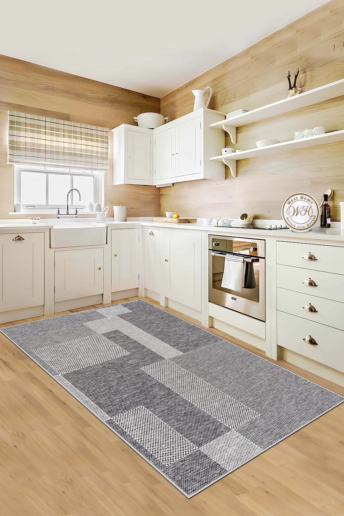 West Home Dijital Baskılı Yıkanabilir Kaymaz Taban Salon, Mutfak ve Yolluk Halısı-593 Grey