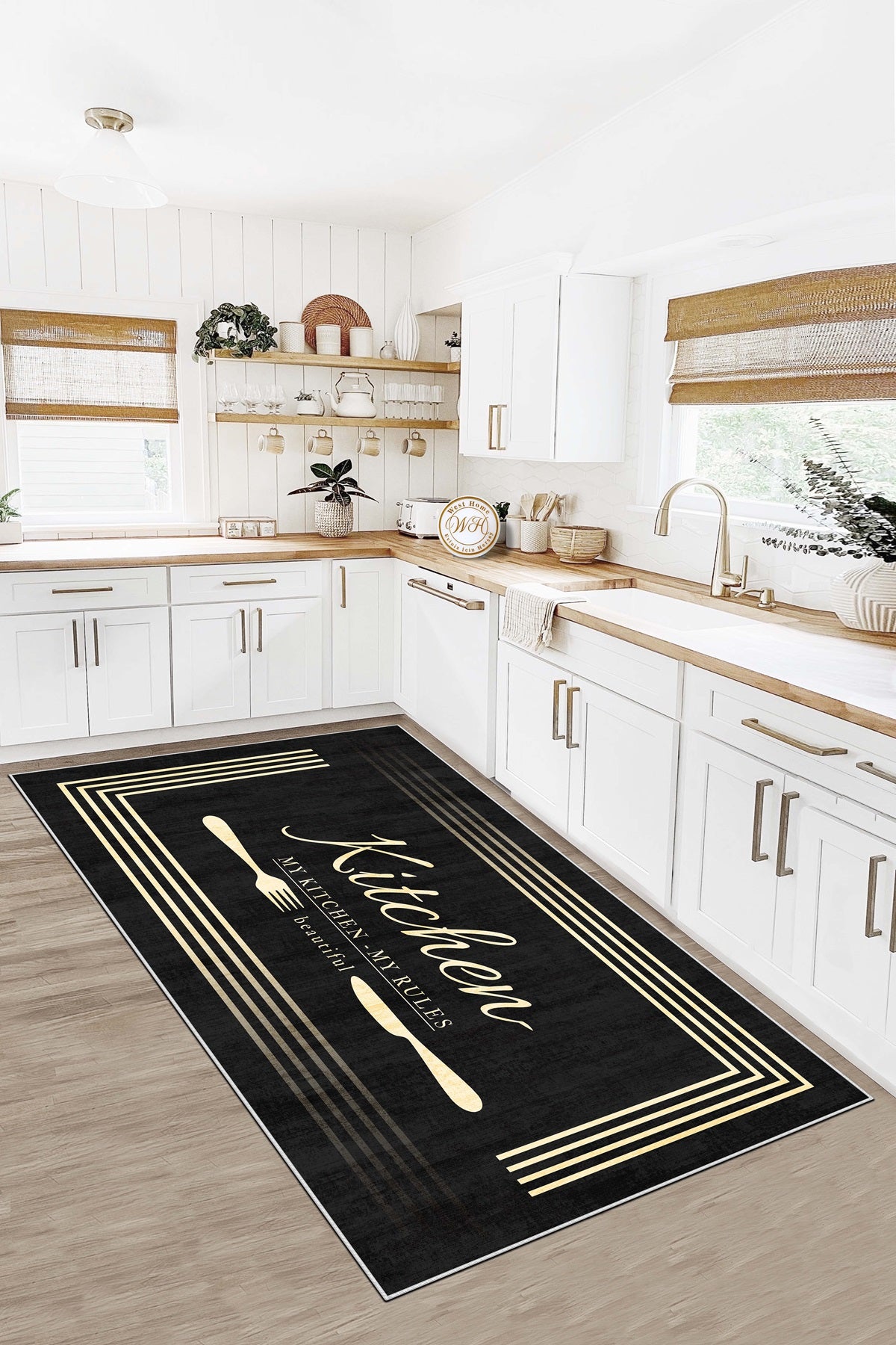 West Home Dijital Baskılı Yıkanabilir Kaymaz Taban Mutfak Halısı-595 Black