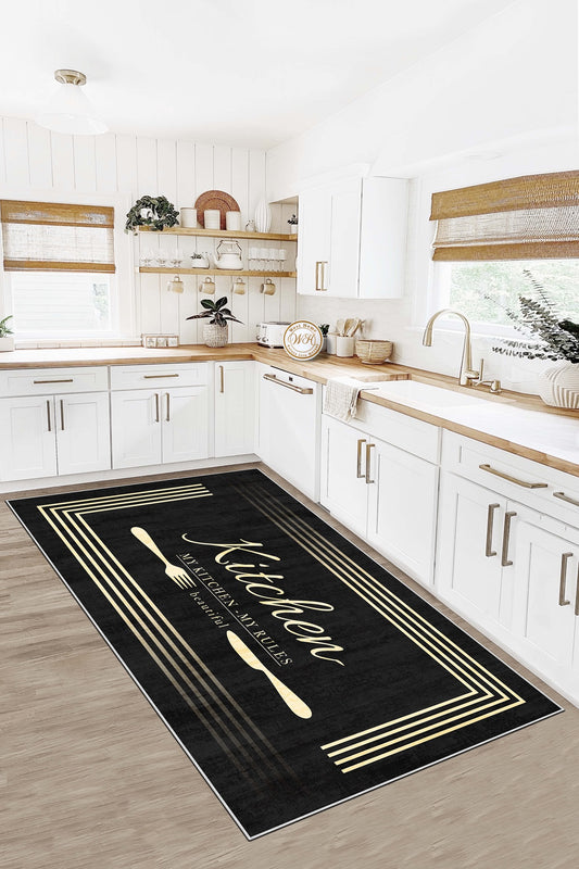 West Home Dijital Baskılı Yıkanabilir Kaymaz Taban Mutfak Halısı-595 Black
