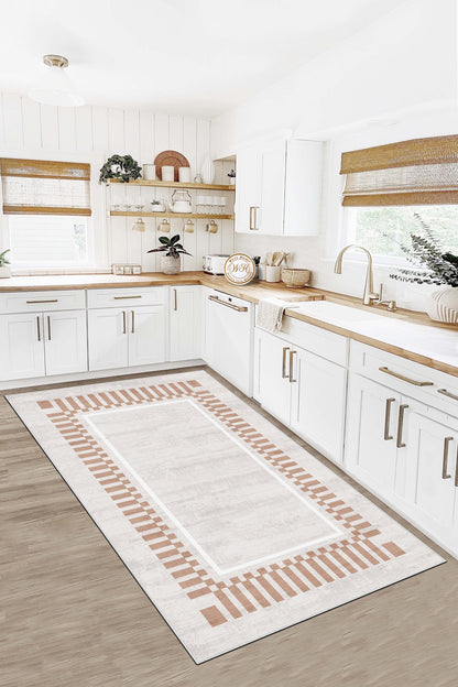 West Home Dijital Baskılı Yıkanabilir Kaymaz Taban Salon, Mutfak ve Yolluk Halısı-596 Beige