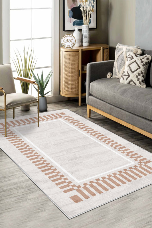 West Home Dijital Baskılı Yıkanabilir Kaymaz Taban Salon, Mutfak ve Yolluk Halısı-596 Beige