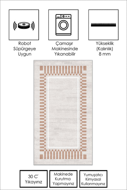 West Home Dijital Baskılı Yıkanabilir Kaymaz Taban Salon, Mutfak ve Yolluk Halısı-596 Beige