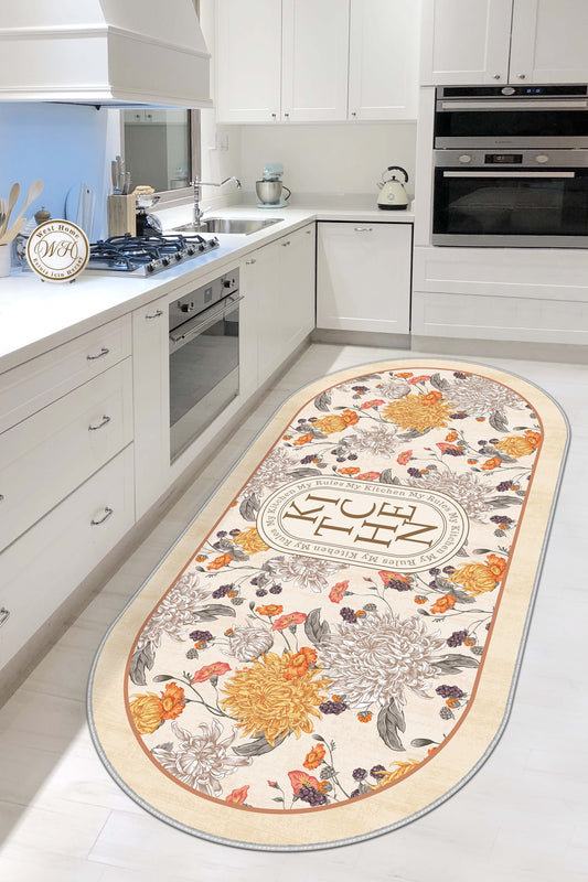 West Home Dijital Baskılı Yıkanabilir Kaymaz Taban Mutfak Halısı-598 Beige
