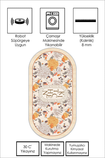 West Home Dijital Baskılı Yıkanabilir Kaymaz Taban Mutfak Halısı-598 Beige