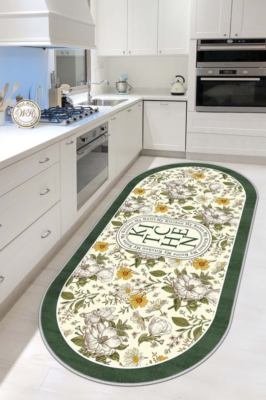 West Home Dijital Baskılı Yıkanabilir Kaymaz Taban Mutfak Halısı-598 Green