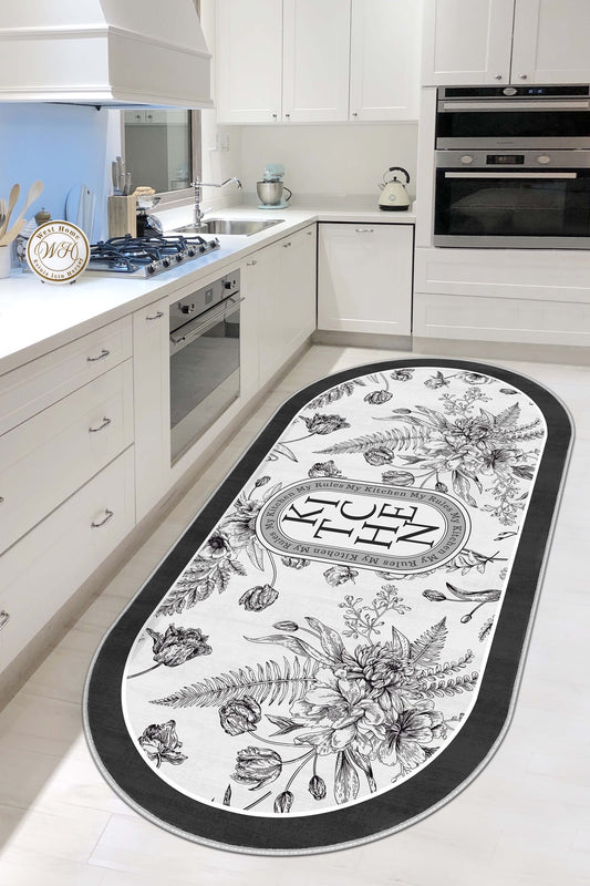West Home Dijital Baskılı Yıkanabilir Kaymaz Taban Mutfak Halısı-598 Grey