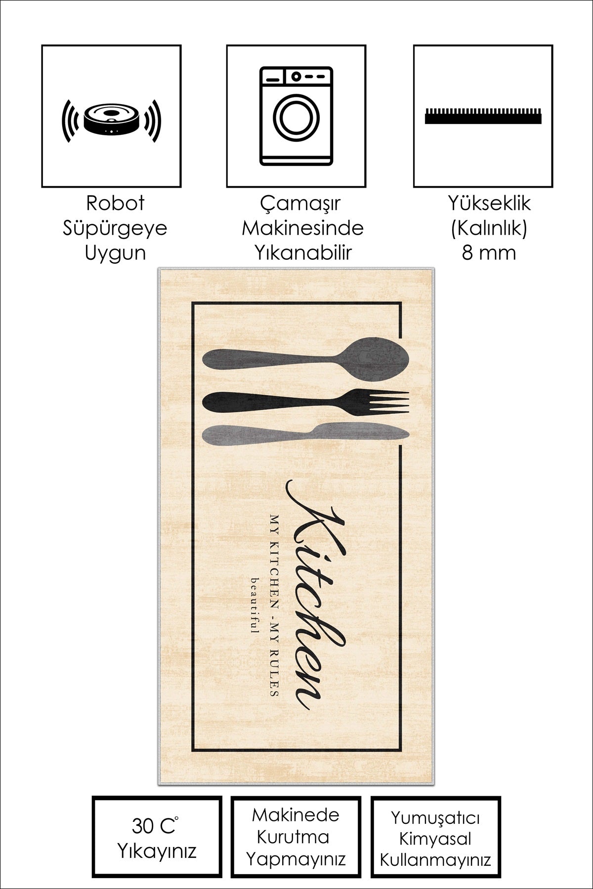 West Home Dijital Baskılı Yıkanabilir Kaymaz Taban Mutfak Halısı-599 Beige