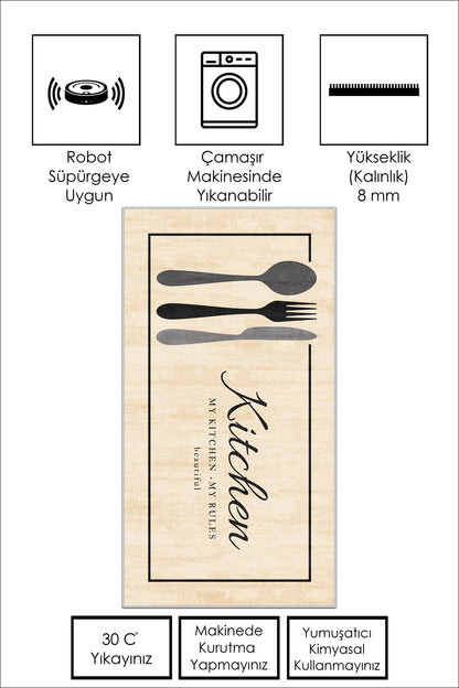 West Home Dijital Baskılı Yıkanabilir Kaymaz Taban Mutfak Halısı-599 Beige