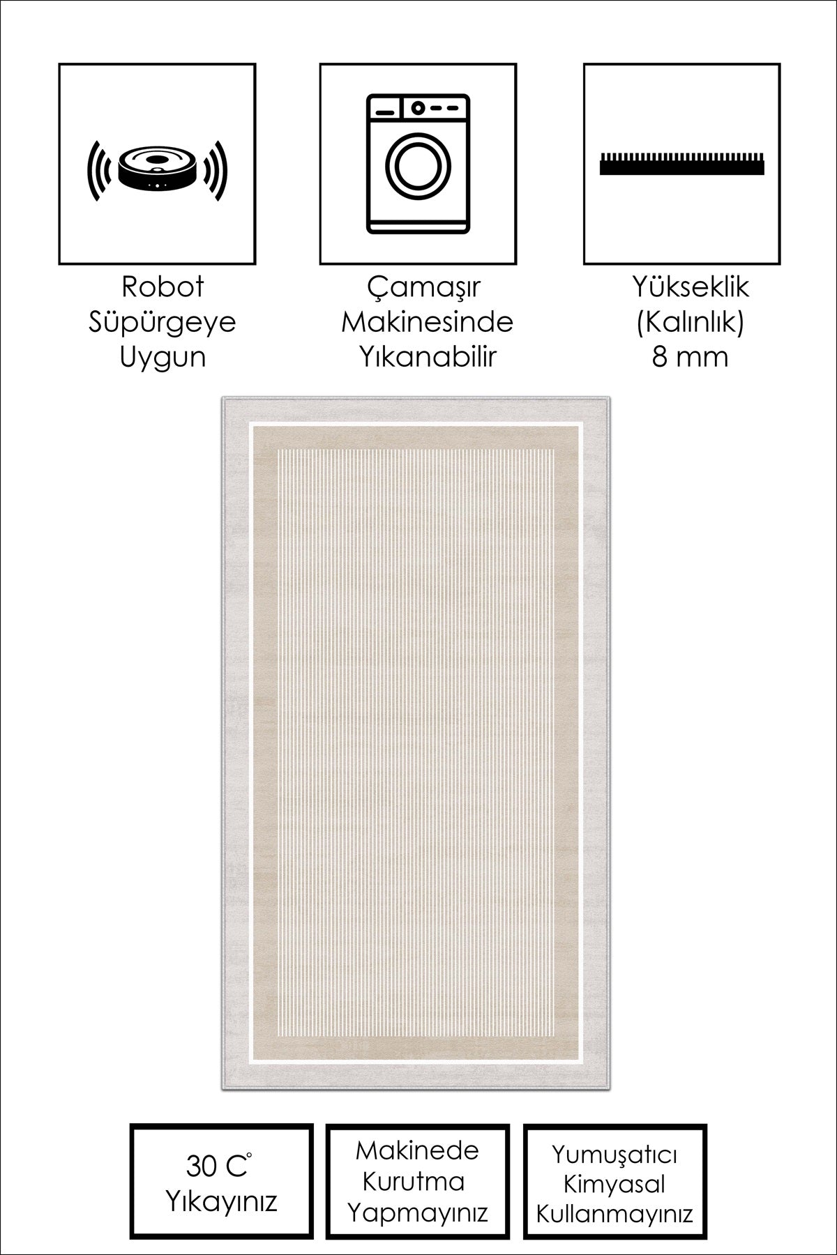 West Home Dijital Baskılı Yıkanabilir Kaymaz Taban Salon, Mutfak ve Yolluk Halısı-600 Beige