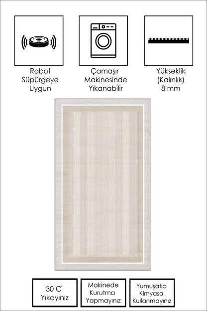 West Home Dijital Baskılı Yıkanabilir Kaymaz Taban Salon, Mutfak ve Yolluk Halısı-600 Beige
