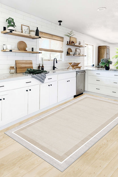 West Home Dijital Baskılı Yıkanabilir Kaymaz Taban Salon, Mutfak ve Yolluk Halısı-600 Beige