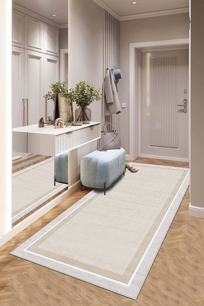 West Home Dijital Baskılı Yıkanabilir Kaymaz Taban Salon, Mutfak ve Yolluk Halısı-600 Beige