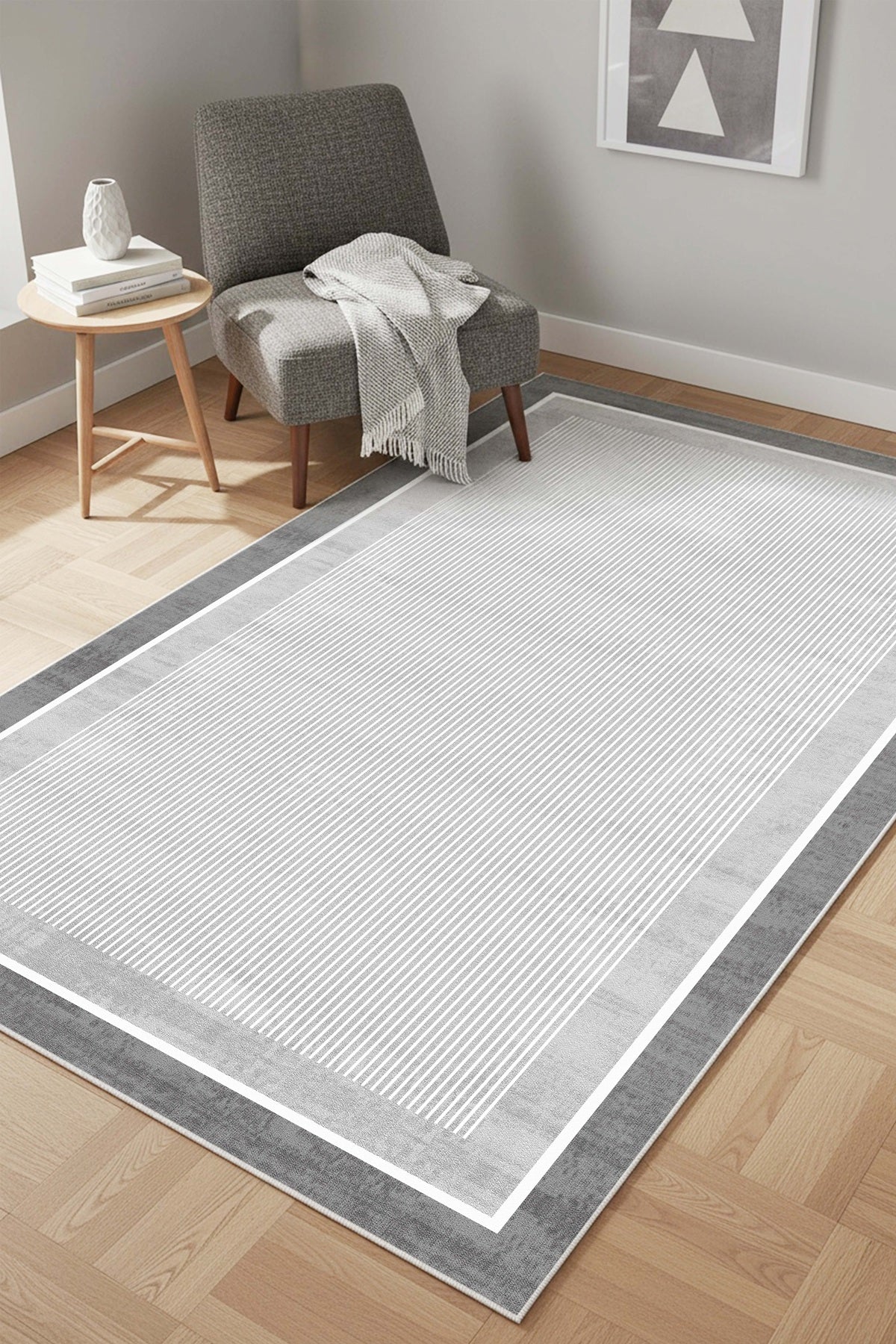 West Home Digital Print Washable Non-Slip Living Room, Kitchen and Hallway Rug - 600 Grey