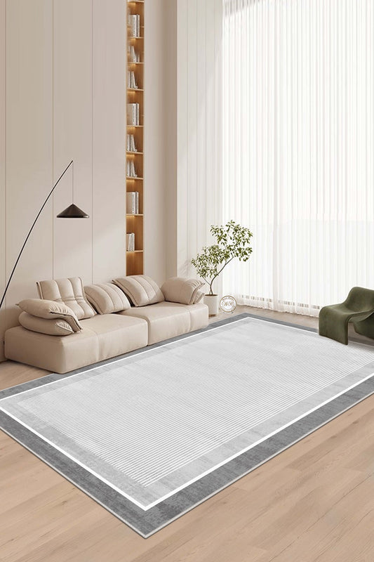 West Home Dijital Baskılı Yıkanabilir Kaymaz Taban Salon, Mutfak ve Yolluk Halısı-600 Grey