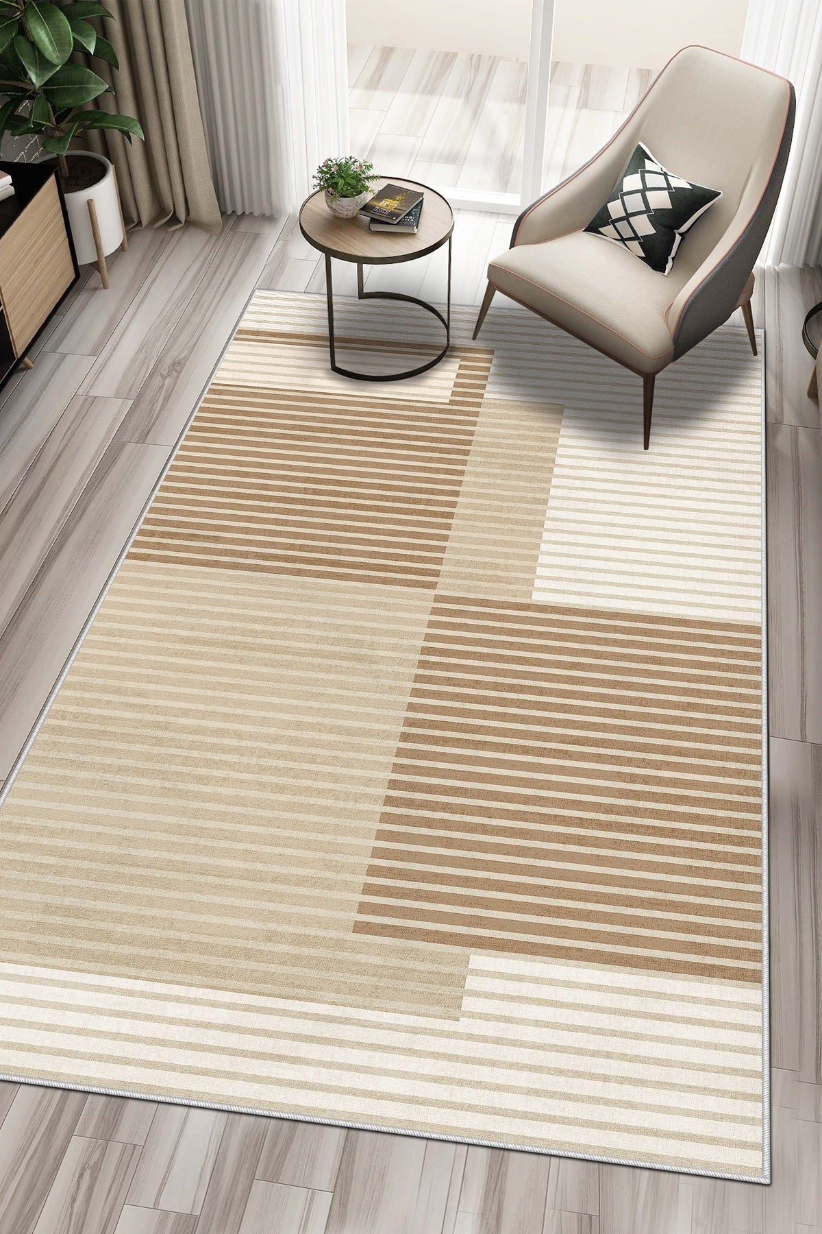 West Home Dijital Baskılı Yıkanabilir Kaymaz Taban Salon, Mutfak ve Yolluk Halısı-601 Beige