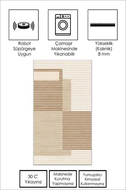 West Home Dijital Baskılı Yıkanabilir Kaymaz Taban Salon, Mutfak ve Yolluk Halısı-601 Beige