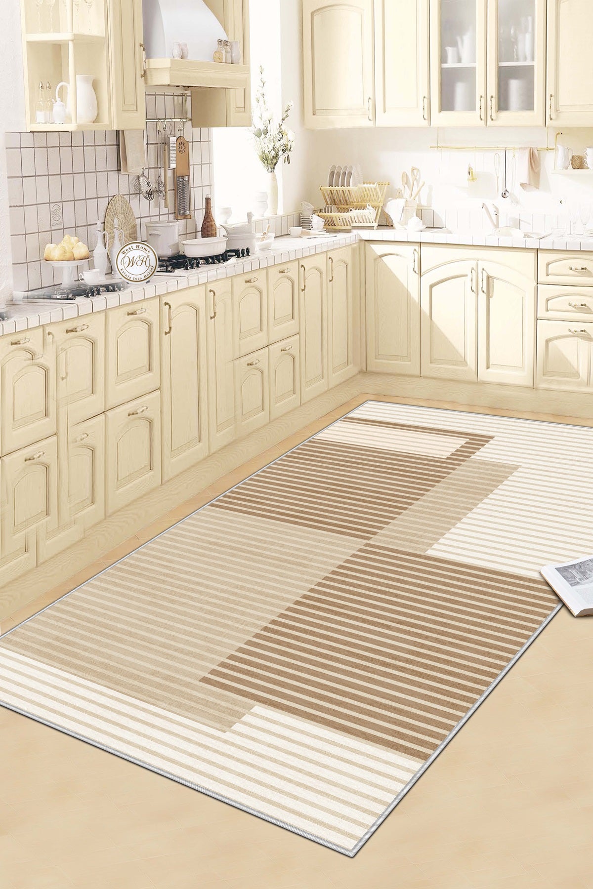 West Home Dijital Baskılı Yıkanabilir Kaymaz Taban Salon, Mutfak ve Yolluk Halısı-601 Beige