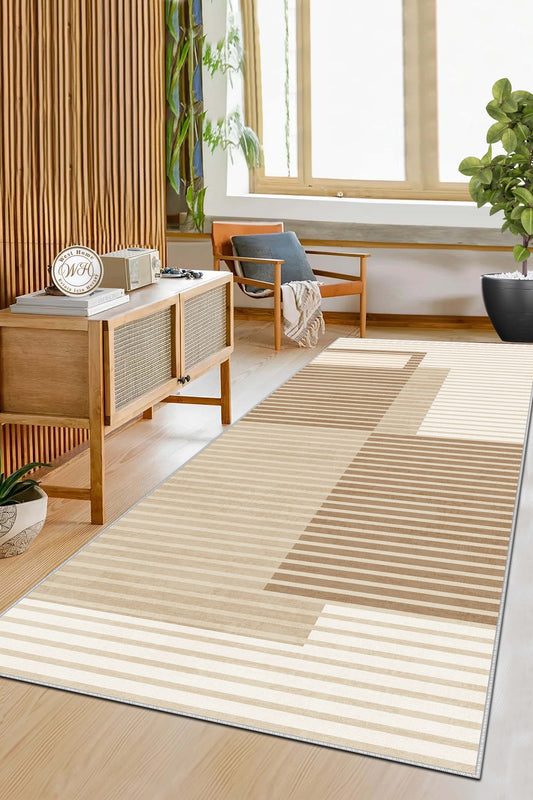West Home Dijital Baskılı Yıkanabilir Kaymaz Taban Salon, Mutfak ve Yolluk Halısı-601 Beige