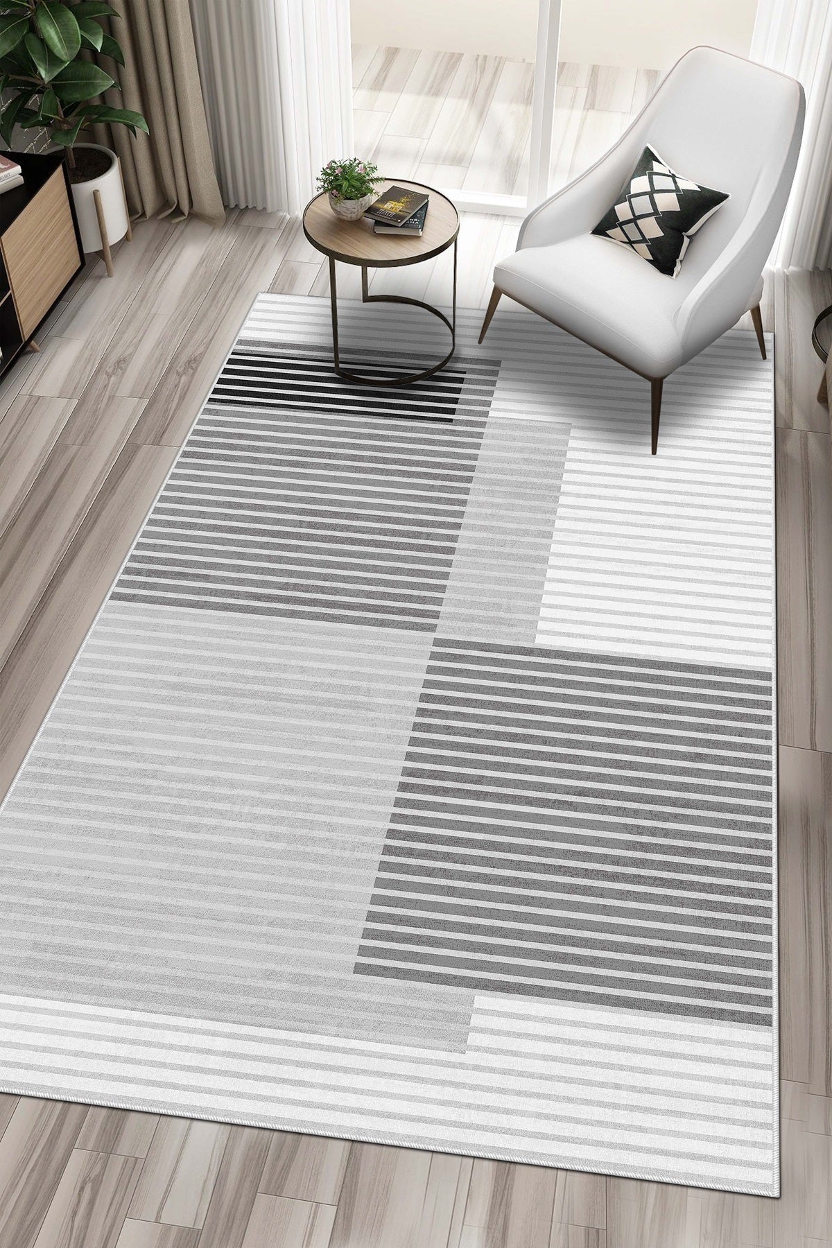West Home Dijital Baskılı Yıkanabilir Kaymaz Taban Salon, Mutfak ve Yolluk Halısı-601 Grey