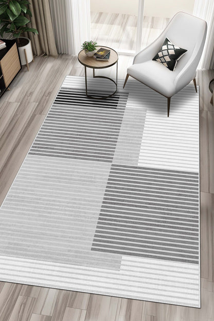 West Home Dijital Baskılı Yıkanabilir Kaymaz Taban Salon, Mutfak ve Yolluk Halısı-601 Grey