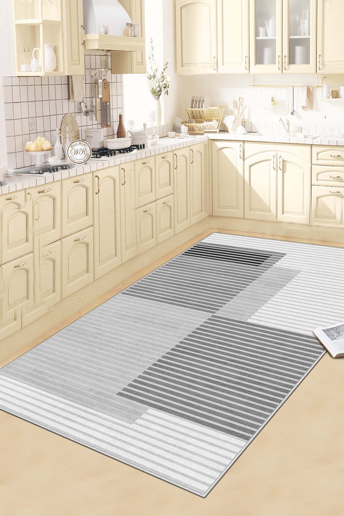 West Home Dijital Baskılı Yıkanabilir Kaymaz Taban Salon, Mutfak ve Yolluk Halısı-601 Grey