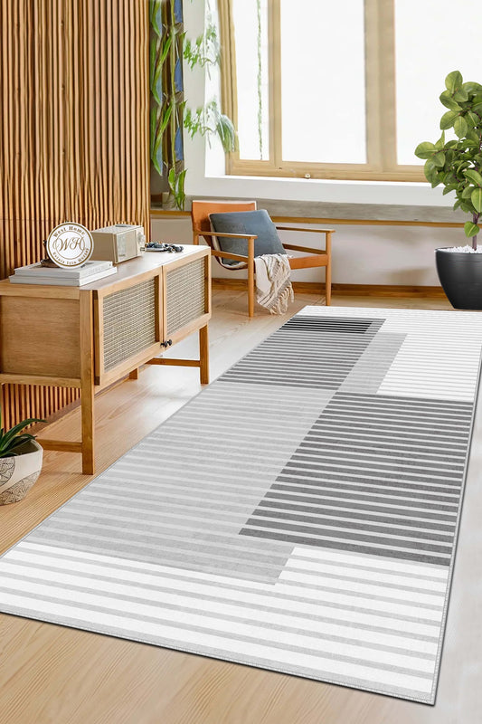West Home Dijital Baskılı Yıkanabilir Kaymaz Taban Salon, Mutfak ve Yolluk Halısı-601 Grey