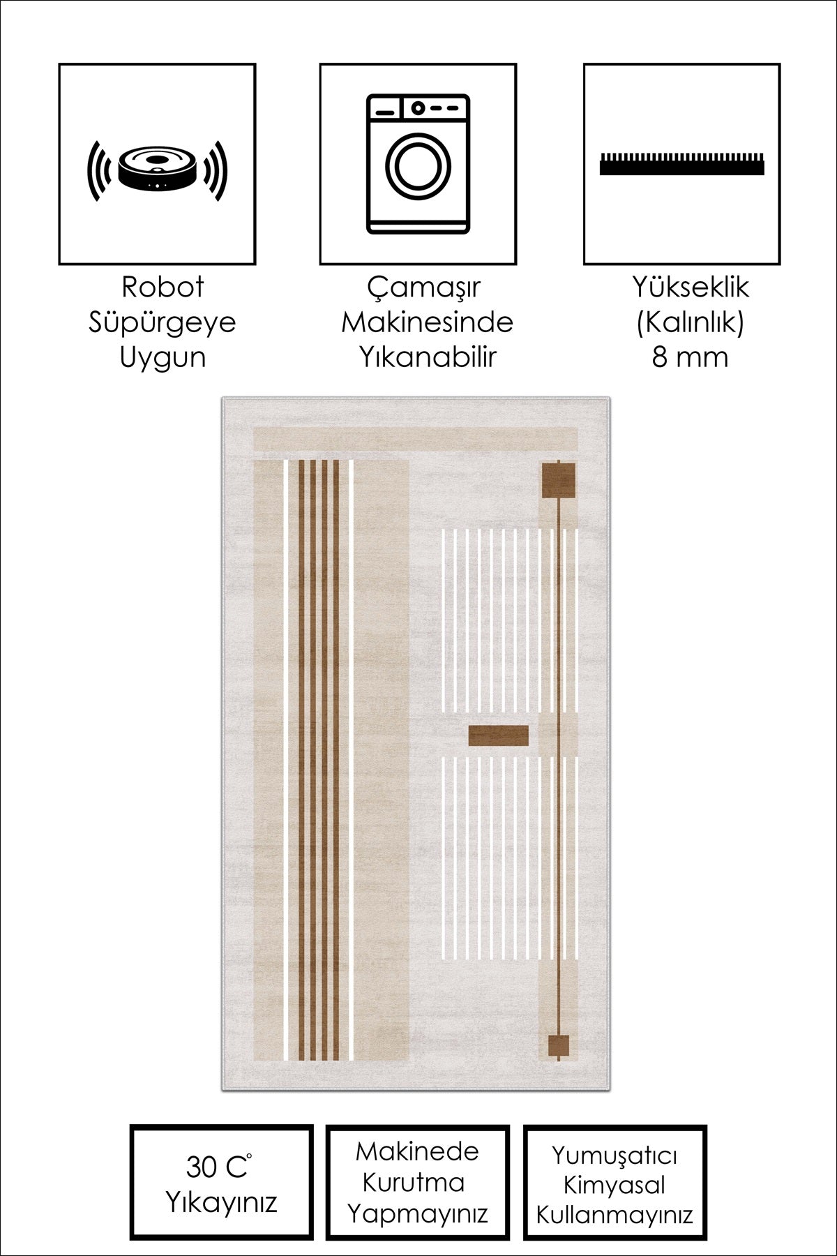 West Home Dijital Baskılı Yıkanabilir Kaymaz Taban Salon, Mutfak ve Yolluk Halısı-602 Beige