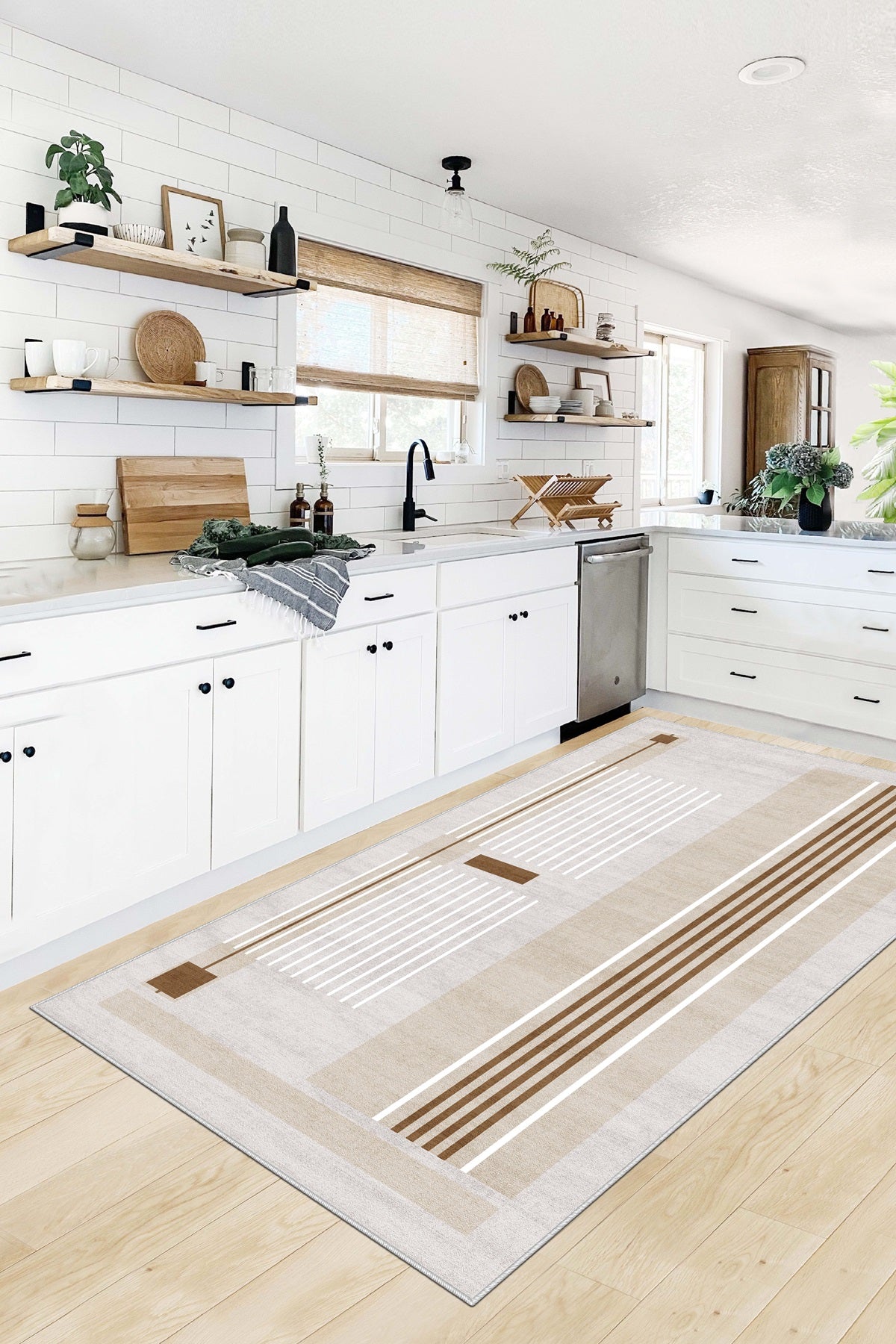 West Home Dijital Baskılı Yıkanabilir Kaymaz Taban Salon, Mutfak ve Yolluk Halısı-602 Beige