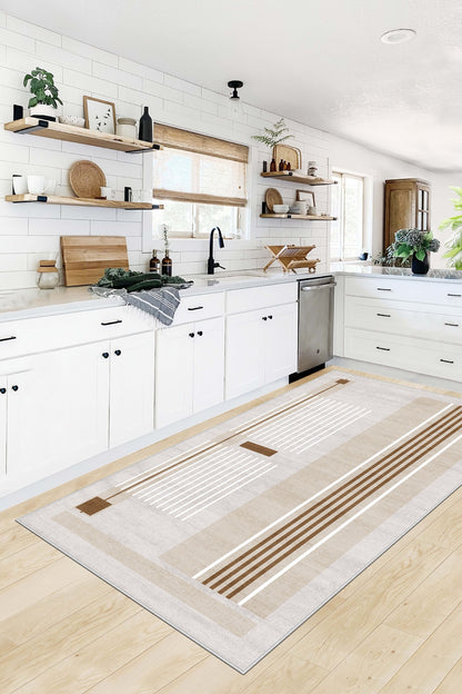 West Home Dijital Baskılı Yıkanabilir Kaymaz Taban Salon, Mutfak ve Yolluk Halısı-602 Beige