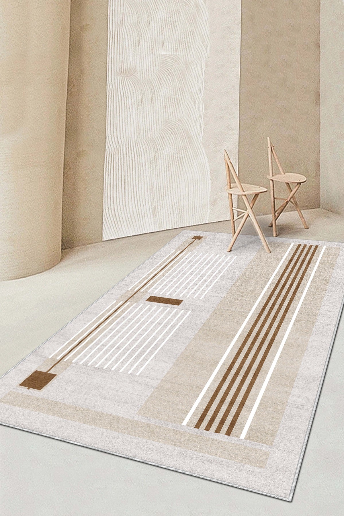 West Home Dijital Baskılı Yıkanabilir Kaymaz Taban Salon, Mutfak ve Yolluk Halısı-602 Beige