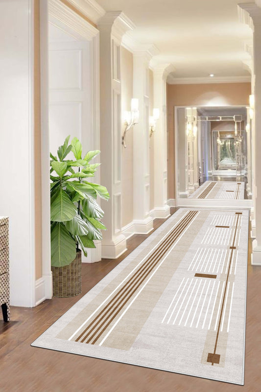West Home Dijital Baskılı Yıkanabilir Kaymaz Taban Salon, Mutfak ve Yolluk Halısı-602 Beige