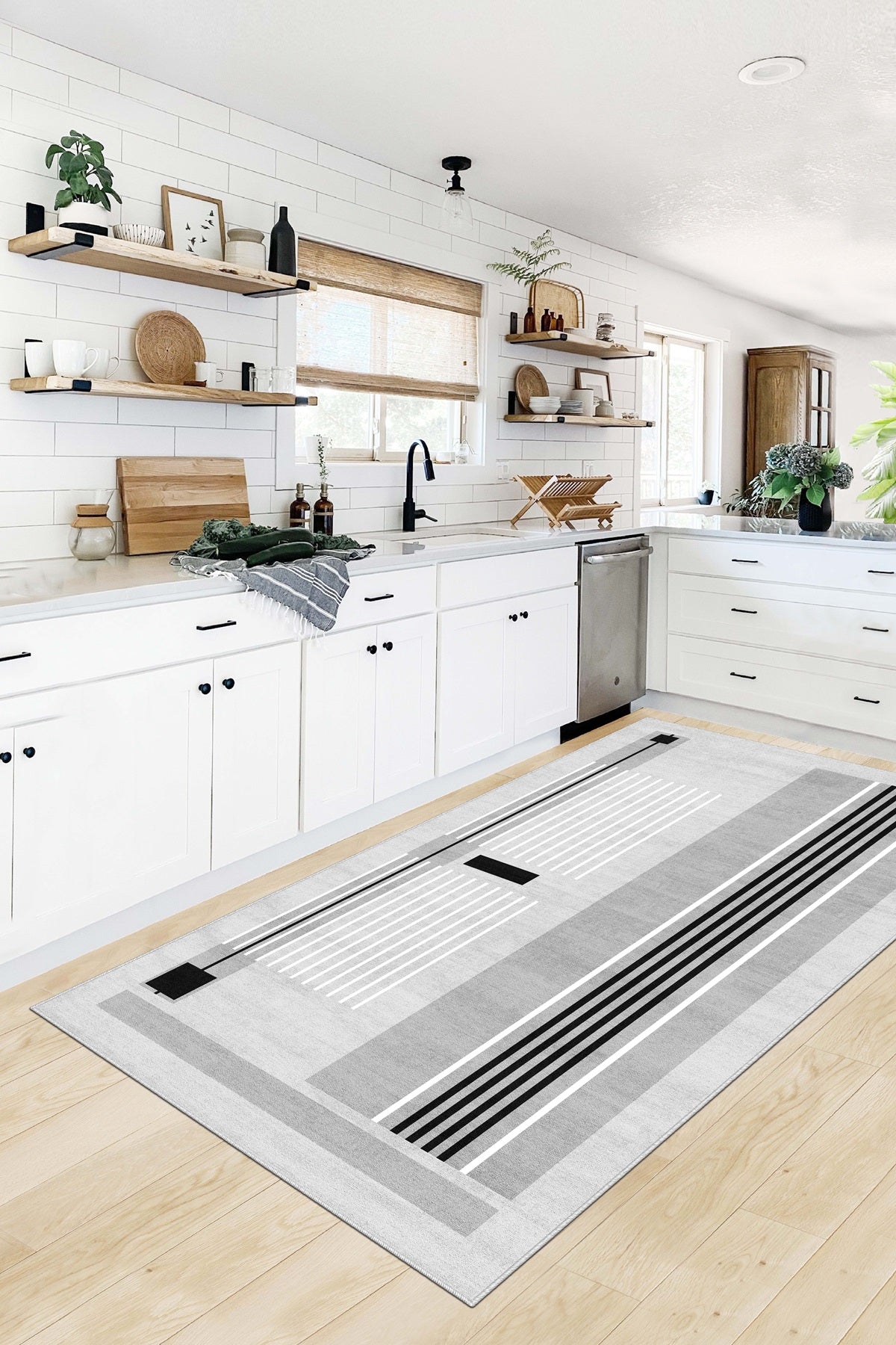 West Home Dijital Baskılı Yıkanabilir Kaymaz Taban Salon, Mutfak ve Yolluk Halısı-602 Grey