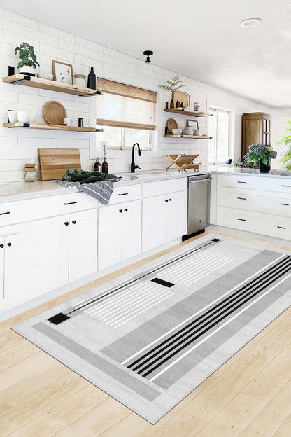 West Home Dijital Baskılı Yıkanabilir Kaymaz Taban Salon, Mutfak ve Yolluk Halısı-602 Grey